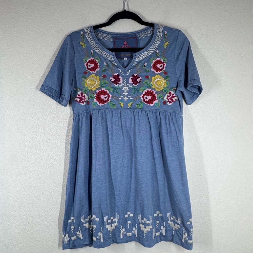 Johnny Was Embroidered Tunic Top Cross Stitch Floral Boho Vibrant Women’s Small